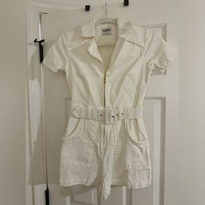 Show Me Your Mumu White Denim Outlaw Romper, Pearly White